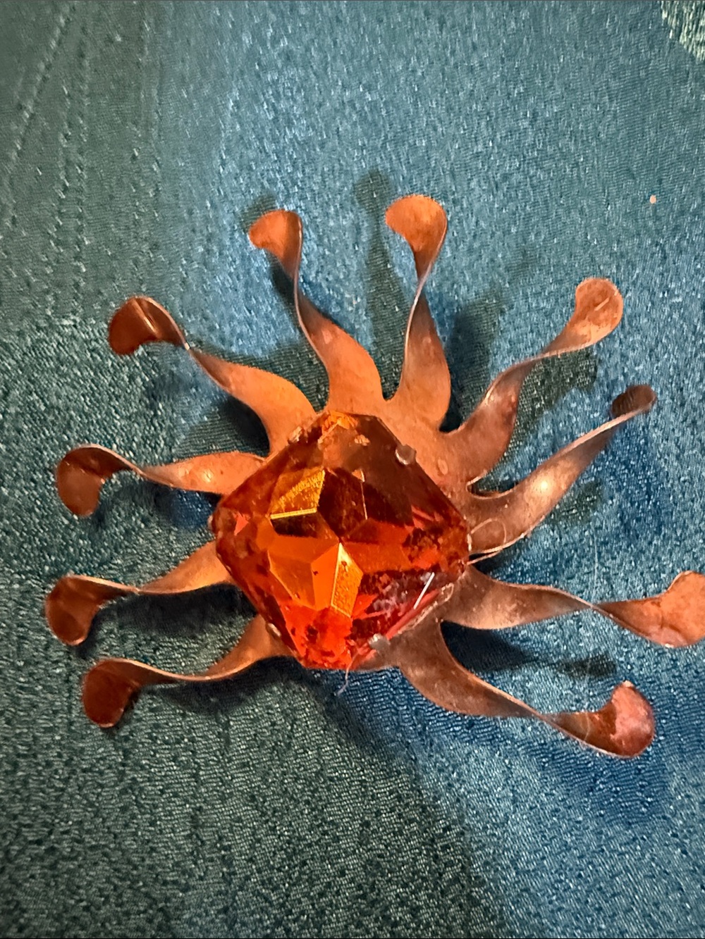 Vintage  Sunburst sterling silver, gold plated brooch